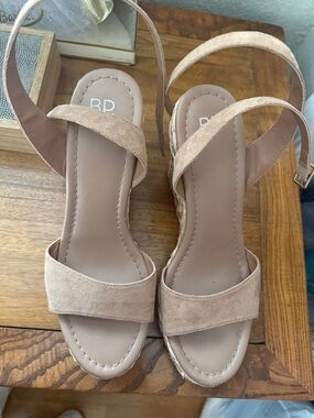 bp Blush Tan Suede Wedge Sandals with Ankle Strap